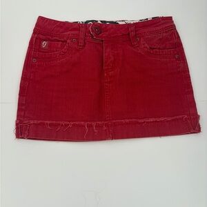 Red Mini Skirt with Frayed Hem